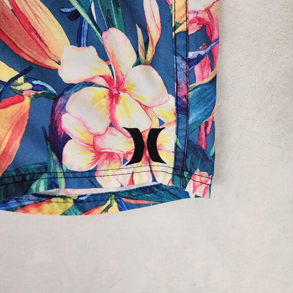 Hurley Board Shorts Men L Tropical Print Blue Pink Swim Trunks Pockets D7265-00 - Picture 2 of 7